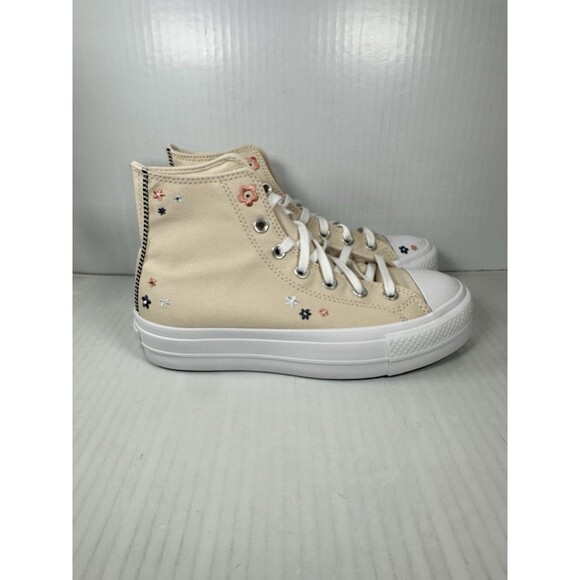Converse Women 7.5 Hi Top Sneakers Platform CTAS Lift Embroidered Flower A14265C - Picture 2 of 9